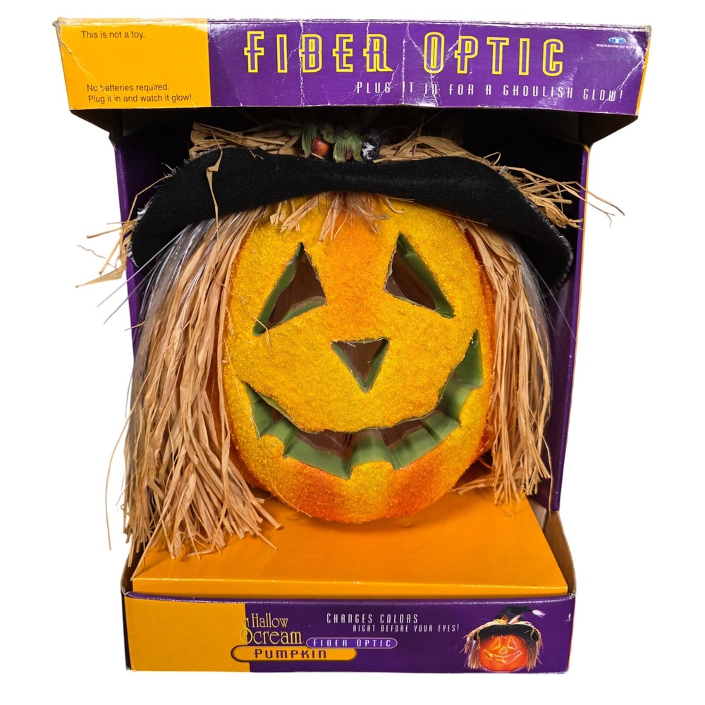 Trendmasters Hallow Scream Fiber Optic Pumpkin Jack O Lantern Spooky Retro